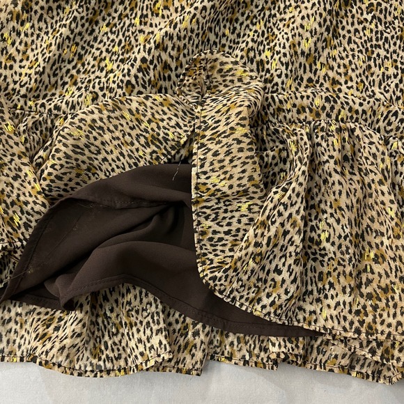 Vince Camuto Leopard Print Metallic Gold Foil Tiered Babydoll Mini Dress S - Picture 8 of 8
